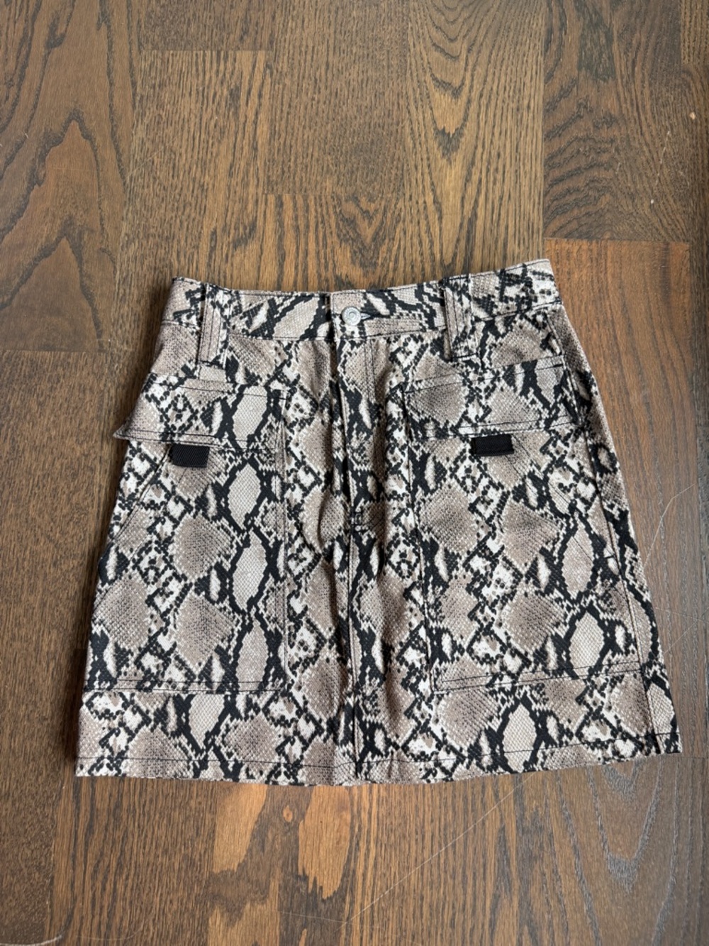 Topshop Snake-Print Mini Skirt in Black and Beige